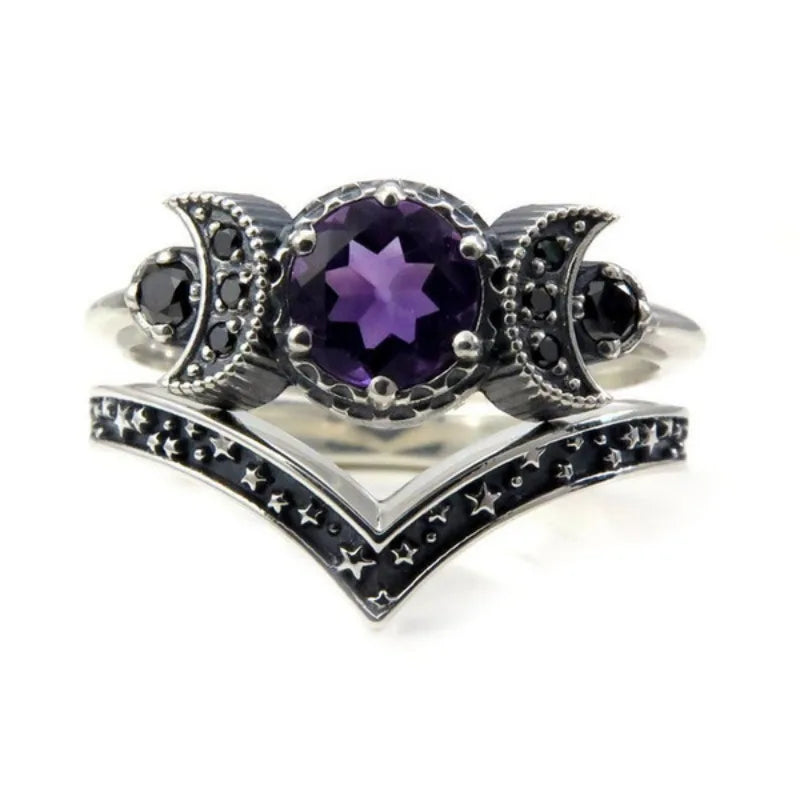 Gothic Crown Moon Ring