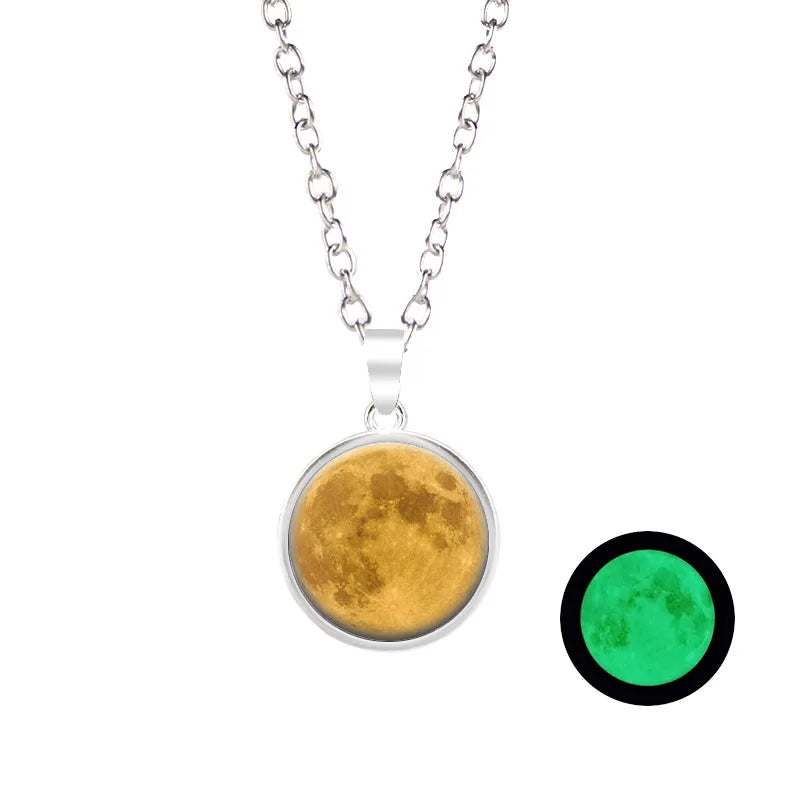Glow-in-the-Dark Moon Pendant Necklace