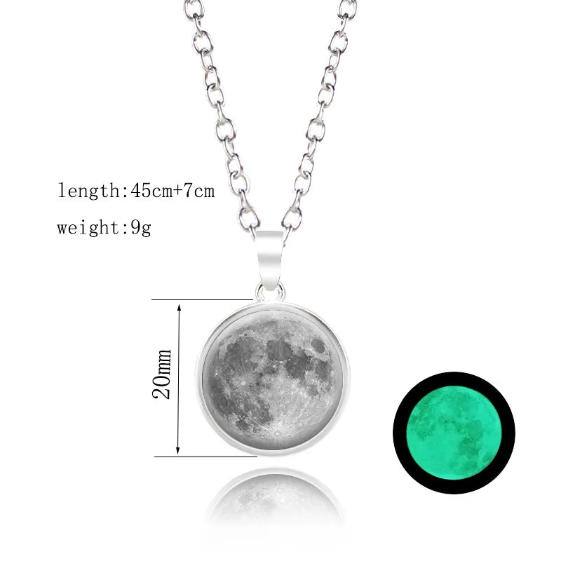 Glow-in-the-Dark Moon Pendant Necklace