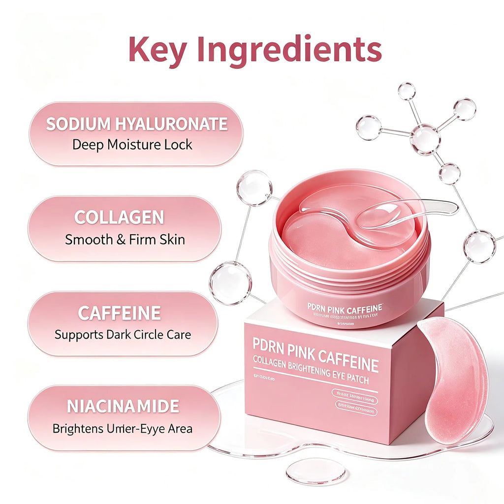 PDRN Caffeine Collagen Under Eye Patches Anti Puffy Eyes & Dark Circles with Niacinamide &Peptides Smile Line Wrinkle Care 60PCS