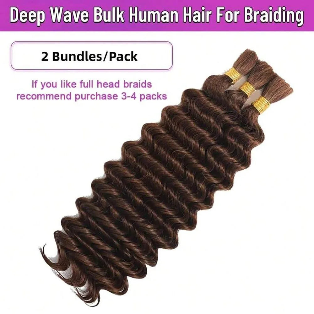 Human Hair Bulk for Boho Knotless Braids | 15A Deep Wave Curly Braiding Hair