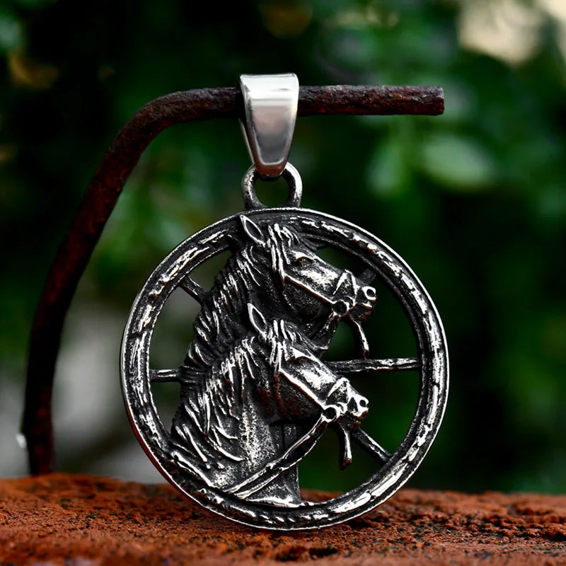 Wolf Heads Celtic Knot Pendant Necklace