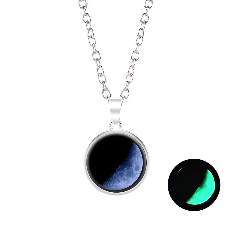 Glow-in-the-Dark Moon Pendant Necklace