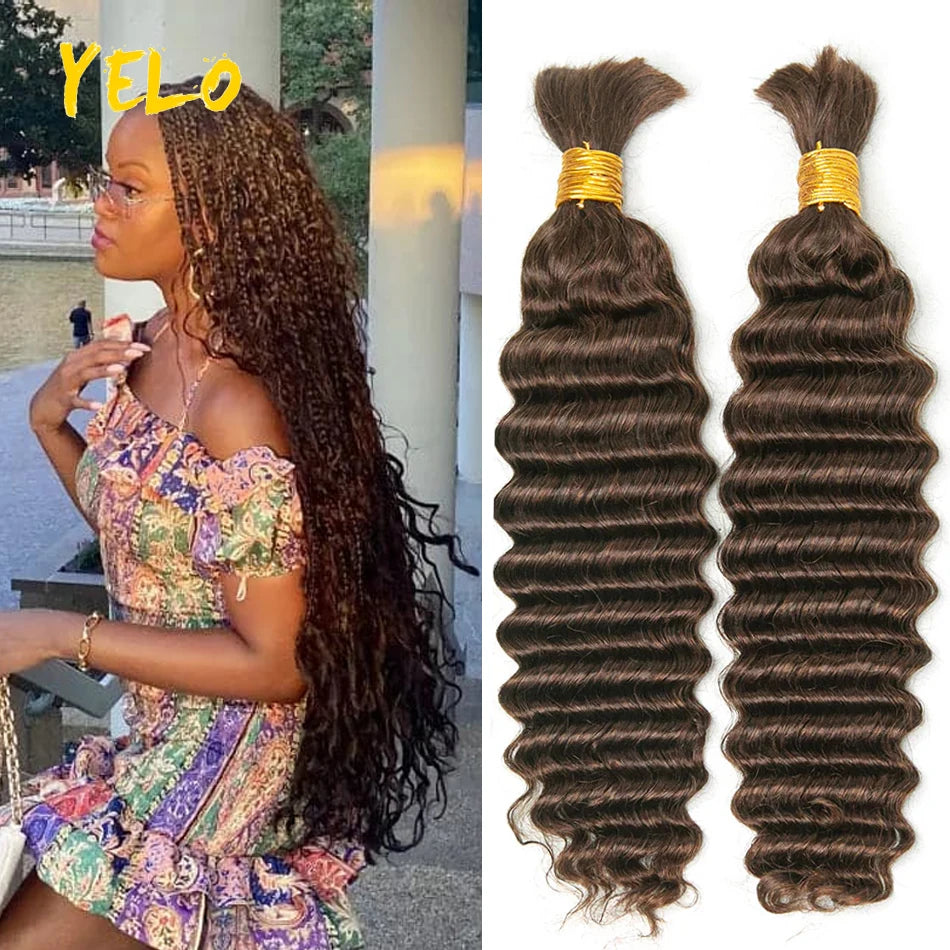 Yelo 12A Human Hair Bulk for Boho Knotless Braids | Deep Wave Curly Braiding Hair